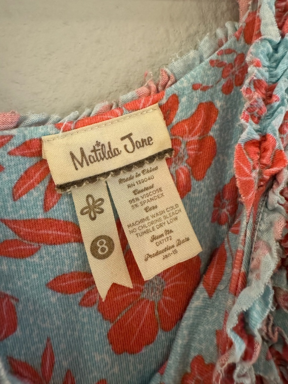 Matilda Jane Emilia Coral Floral Dress on Aqua - Picture 5 of 6